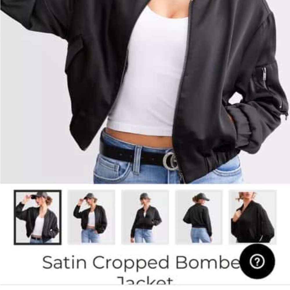 Black Satin Cropped Bomber Jacket